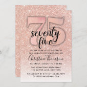 Rose Gold Glitzer 75. Geburtstag Einladung (Vorne/Hinten)