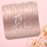 Rose Gold Glitzer 75. Geburtstagsparty Rechteckiger Pappuntersetzer<br><div class="desc">Chic Custom Untersetzer für ihre 75. Geburtstagsparty mit "75 & Fabulous" in einem weißen Kalligraphie-Skript,  eine Rose Gold Imitate Hintergrund Folie und tropfen Rose Gold Imitate Glitzer.</div>