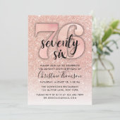 Rose Gold Glitzer 76. Geburtstag Einladung (Stehend Vorderseite)