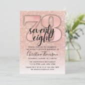 Rose Gold Glitzer 78. Geburtstag Einladung (Stehend Vorderseite)