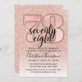Rose Gold Glitzer 78. Geburtstag Einladung (Vorne/Hinten)