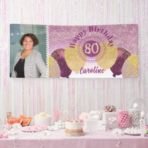 Rose Gold Glitzer 80. Geburtstag & Balloons Banner