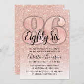 Rose Gold Glitzer 86. Geburtstag Einladung (Vorne/Hinten)