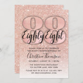 Rose Gold Glitzer 88. Geburtstag Einladung (Vorne/Hinten)