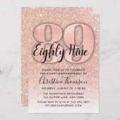 Rose Gold Glitzer 89. Geburtstag Einladung (Vorne/Hinten)