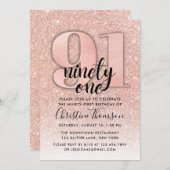 Rose Gold Glitzer 91. Geburtstag Einladung (Vorne/Hinten)
