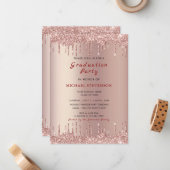 Rose Gold Glitzer Abschluss Einladung Vorlage (Vorderseite/Rückseite Beispiel)