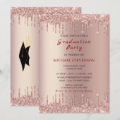 Rose Gold Glitzer Abschluss Einladung Vorlage (Vorne/Hinten)