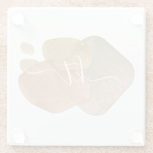 Rose Gold Glitzer Abstrakte Formen Script Monogram Glasuntersetzer (Rückseite)