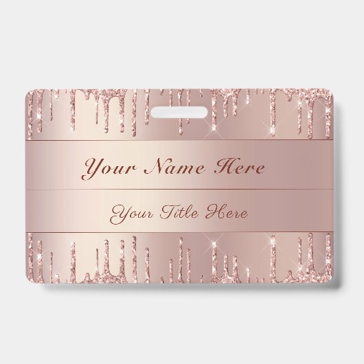Rose Gold Glitzer Abzeichen Vorlage Individuelle N Ausweis (Vorderseite)