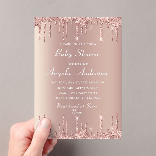 Rose Gold Glitzer Acryl Baby Dusche Einladung (Insitu (Handheld))