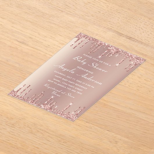 Rose Gold Glitzer Acryl Baby Dusche Einladung (Ablage )