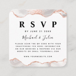 Rose Gold Glitzer Agate Glam QR Code Wedding RSVP Begleitkarte