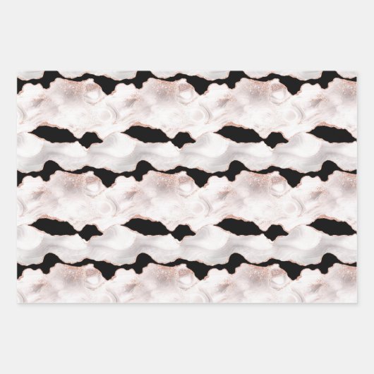 Rose Gold Glitzer Agate Schwarz-weiß Swirl Geschenkpapier Set (Vorderseite)