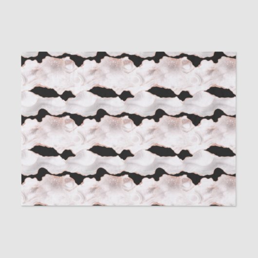 Rose Gold Glitzer Agate Schwarz-weiß Swirl Seidenpapier (Vorderseite)