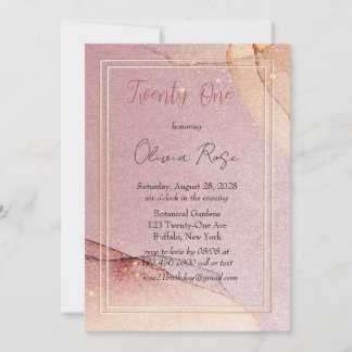Rose Gold Glitzer Alkohol Tinte 21. Geburtstag Par Einladung