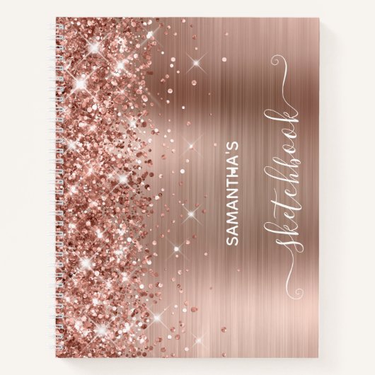 Rose Gold Glitzer and Foil Girly Sketchbook Notizblock (Vorderseite)