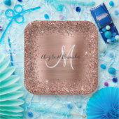 Rose Gold Glitzer and Foil Wedding Mit Monogramm Pappteller (Party)