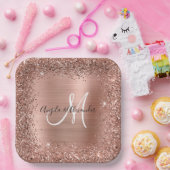 Rose Gold Glitzer and Foil Wedding Mit Monogramm Pappteller (Party)