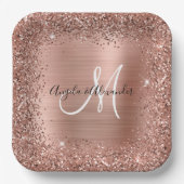 Rose Gold Glitzer and Foil Wedding Mit Monogramm Pappteller (Vorderseite)