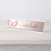 Rose Gold Glitzer Angel Wings Schreibtisch Namensp Schreibtischnamensplakette (Vorderseite )