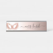 Rose Gold Glitzer Angel Wings Schreibtisch Namensp Schreibtischnamensplakette (Vorderseite )