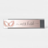Rose Gold Glitzer Angel Wings Schreibtisch Namensp Schreibtischnamensplakette (Vorderseite )