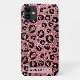 Rose Gold Glitzer Animal Cheetah Print Monogram Case-Mate iPhone Hülle