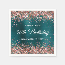 Rose Gold Glitzer Aquamarin Blue 50. Geburtstag Serviette