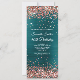 Rose Gold Glitzer Aquamarin Blue Foil 50. Geburtst Einladung