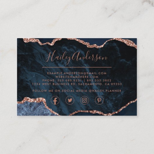 Rose Gold Glitzer Aquarell Gilded Agate Visitenkarte (Rückseite)