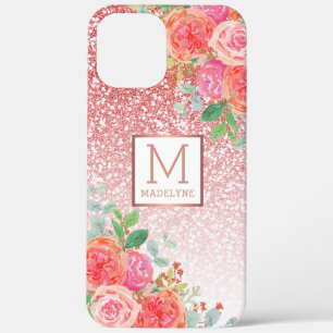 Rose Gold Glitzer Aquarellfarben Monogramm Name Case-Mate iPhone Hülle