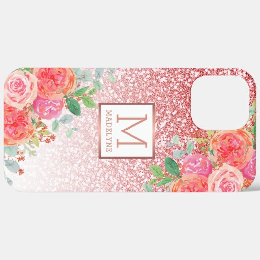Rose Gold Glitzer Aquarellfarben Monogramm Name Case-Mate iPhone Hülle (Hinten (horizontal))