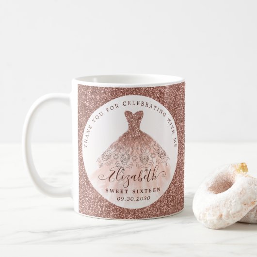 Rose Gold Glitzer Aquarellkleid Geburtstagsgeschen Kaffeetasse (Mit Donut)