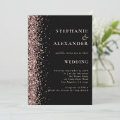 Rose Gold Glitzer auf Black QR Code Hochzeit Einladung (Stehend Vorderseite)