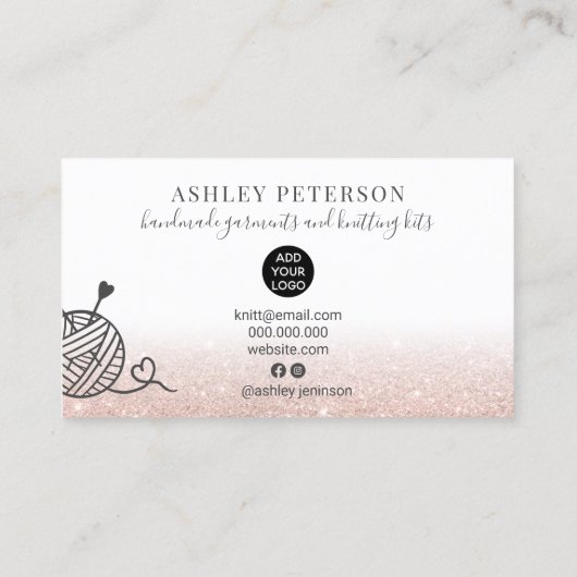 Rose Gold Glitzer aus weißem Strickfaser handgefer Visitenkarte (Rückseite)