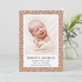 Rose Gold Glitzer Baby Birth Announccard Ankündigung (Stehend Vorderseite)