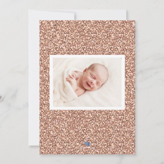 Rose Gold Glitzer Baby Birth Announccard Ankündigung (Rückseite)