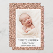 Rose Gold Glitzer Baby Birth Announccard Ankündigung (Vorne/Hinten)