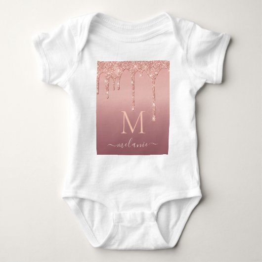 Rose Gold Glitzer Baby Bodysuit Individuelle Name Baby Strampler (Vorderseite)