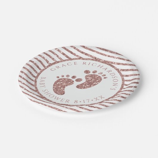 Rose Gold Glitzer Baby Feet Baby Showpersönlich Pappteller (Schrägansicht)