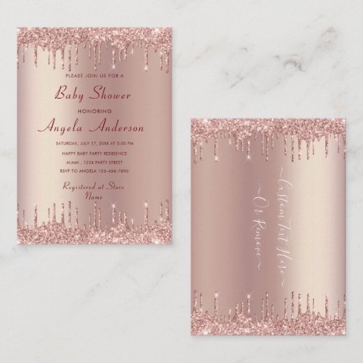 Rose Gold Glitzer Baby Shower Einladung Vorlage (Vorne/Hinten)
