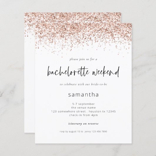 Rose Gold Glitzer Bachelorette Wochenende (Vorne/Hinten)