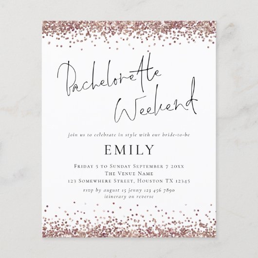 Rose Gold Glitzer Bachelorette Wochenende (Vorderseite)
