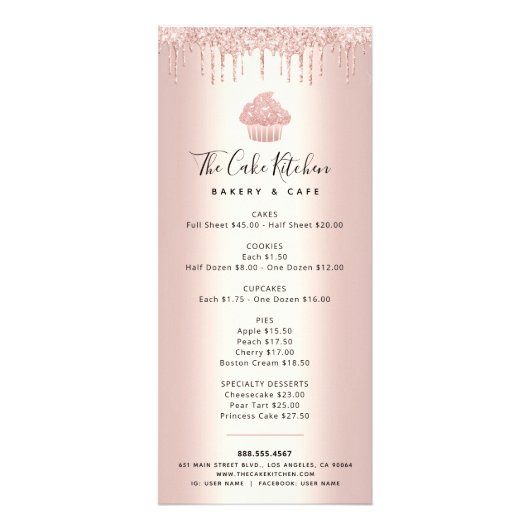 Rose Gold Glitzer Bäckerei Cupcake Konditorei Koch Werbekarte (Vorne)