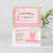 Rose Gold Glitzer Ballerina tutu 5. Geburtstag Einladung (Stehend Vorderseite)