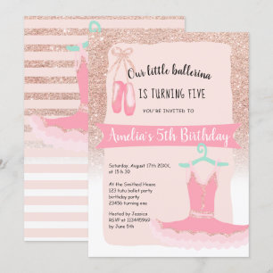 Rose Gold Glitzer Ballerina tutu 5. Geburtstag Einladung