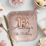 Rose Gold Glitzer Ballon 13. Geburtstagsmonogramm Pappteller<br><div class="desc">Elegante Rose Gold Glitzer Ballon 13. Geburtstag Monogram Custom Personalisiert Paper Teller. Diese Kids Girl Birhday Papier Teller mit modernen Metallic Glitzer Rose Gold elegante handgeschriebene Kalligraphie Drehbuch und lustige Rose Gold-Folie Anzahl Ballons auf metallische Folie sehen Rose Gold oder rot pinkfarbenen Hintergrund. Ideal für eine 13-jährige Geburtstagsfeier, die perfekt...</div>