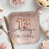Rose Gold Glitzer Ballon 13. Geburtstagsmonogramm