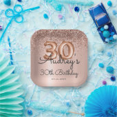 Rose Gold Glitzer Ballon 30. Geburtstag Monogramm Pappteller (Party)